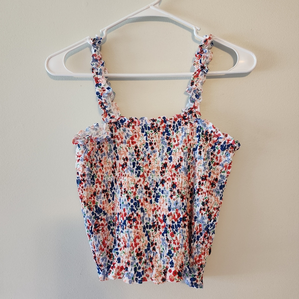 Old Navy Fitted Smocked Multicolor Floral Tank Top